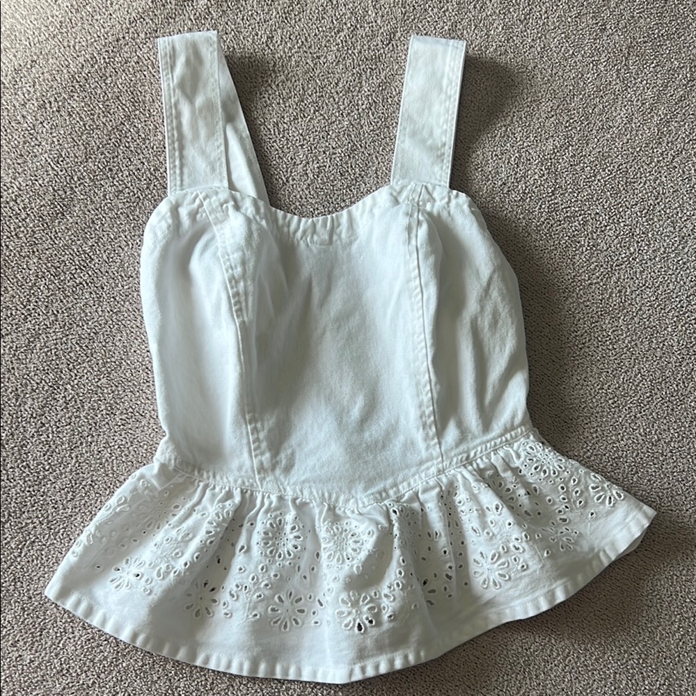Western Wear White Denim Eyelet Peplum Top